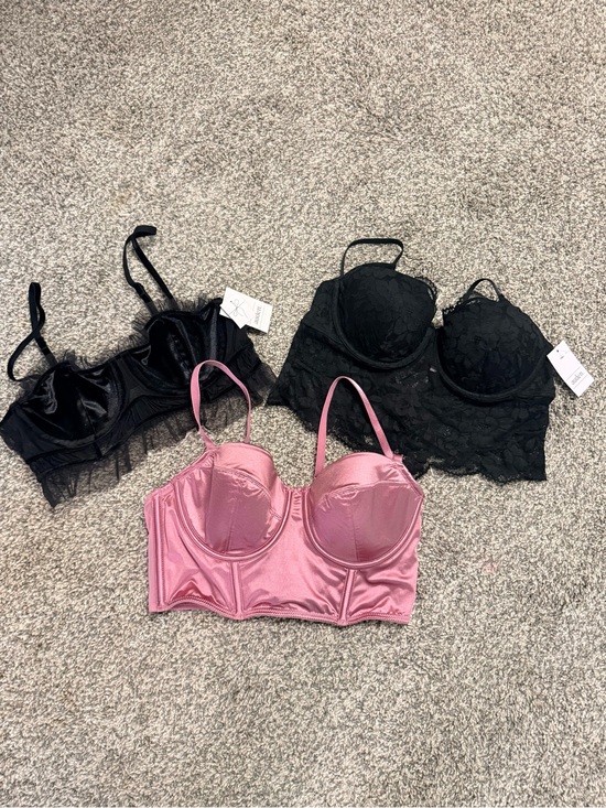 Auden Other - Auden Pink Satin, Black Velvet, and Black Lace Bustier Bras